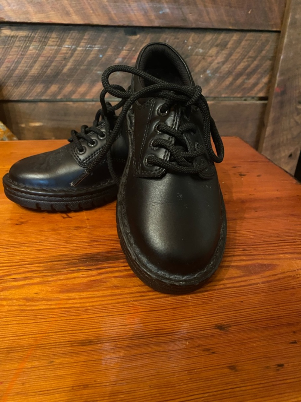 Kids Black Lace-Up leather Shoes